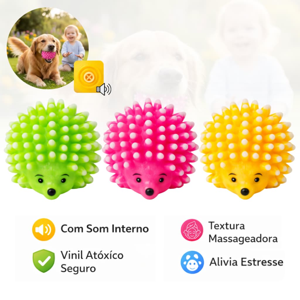 Mordedor Pet Vinil Com Som Porco Espinho 10cm Tex Pets Para Cães e Gatos