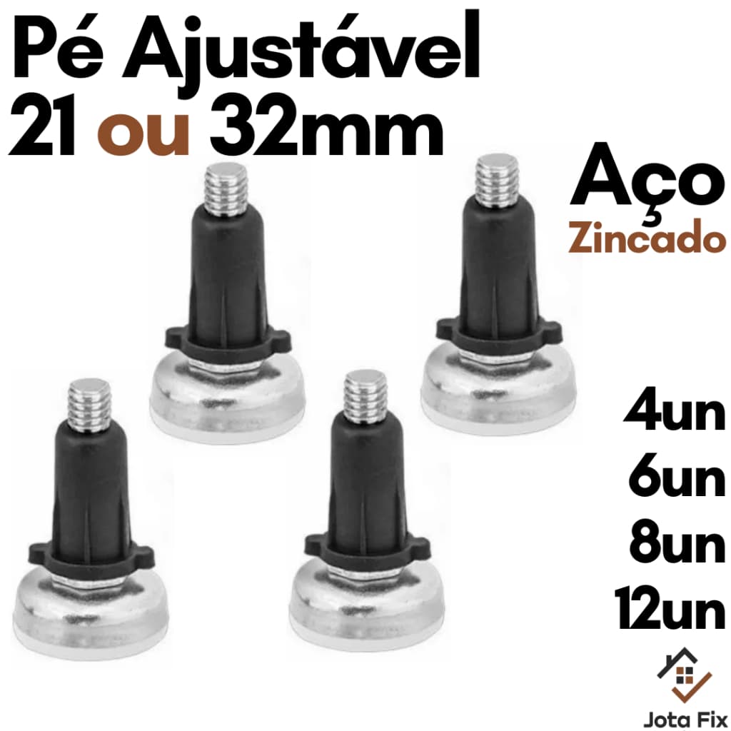 Pé Sapata Niveladora para Movel Regulagem Moveis Ajustavel com Rosca Pe Regulavel 21 32mm com Bucha