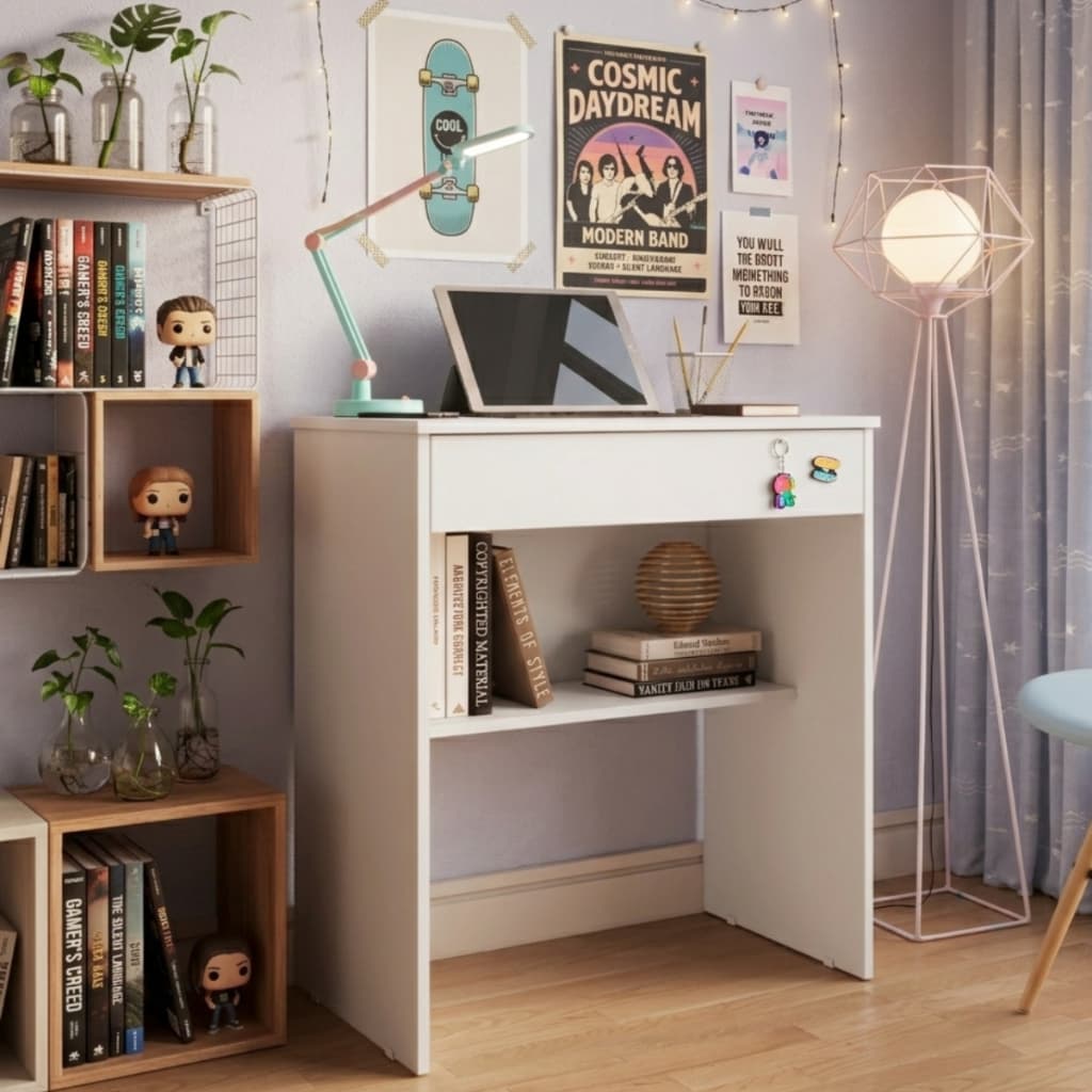 Escrivaninha Para Estudos Home Office Notebook Compacta Computador Com 1 Gaveta e Prateleira Quarto