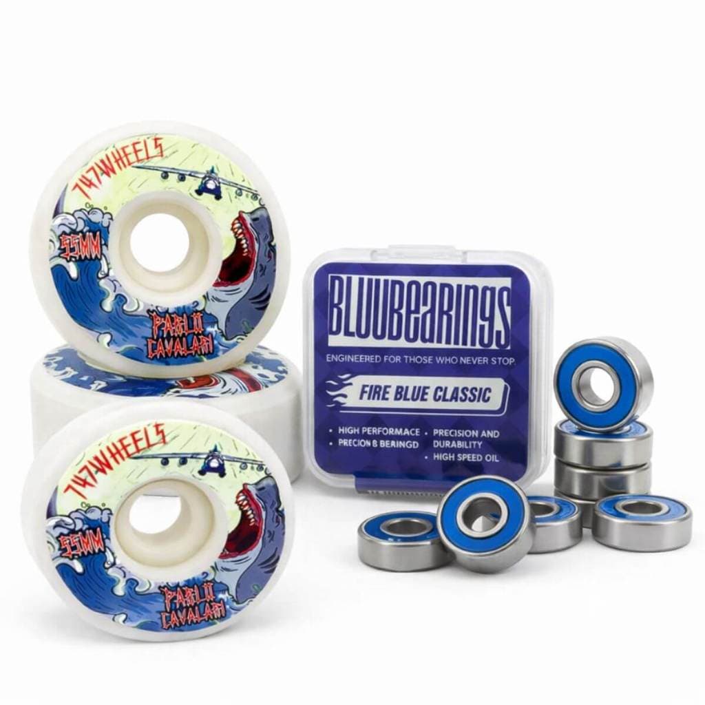 Roda Skate Cônica 55mm Dureza 102a 747 Wheels Cavalari Shark + Rolamento Para Skate Abec 7 Bluuberings Importado
