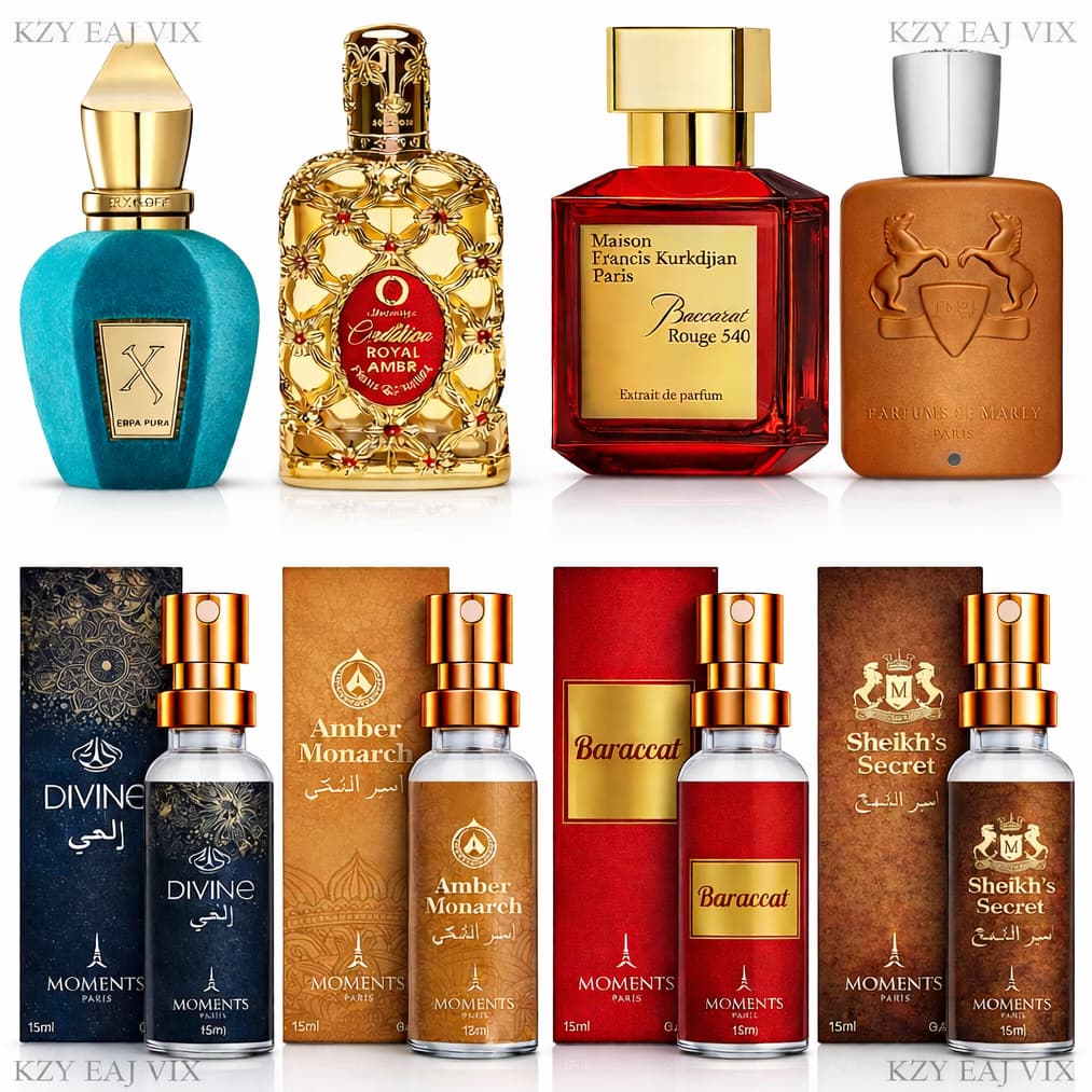 Kit 4 Perfume Arabe Eau de Parfum EDP Feminino Masculino Unissex Homem Mulher Contratipo Moments15ML