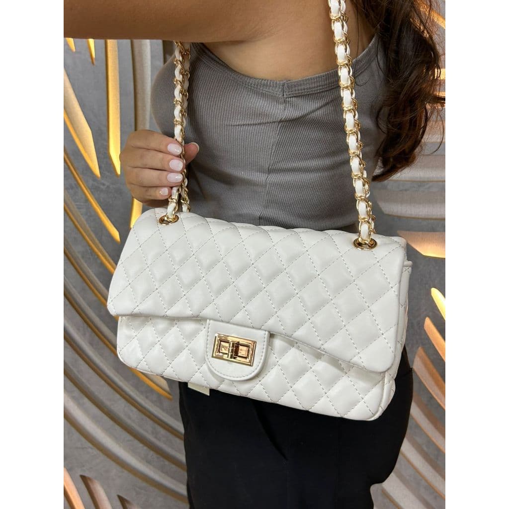 Bolsa Feminina Alças Corrente Elegante Festa Couro Acolchoado Luxuosa