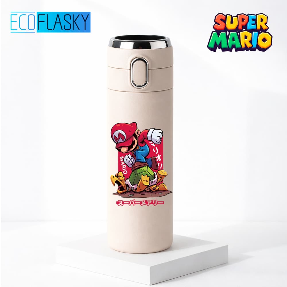 Garrafa Térmica Infantil de Aço Inox Super Mario Bros Jogo com Termometro LED Digital 420ml