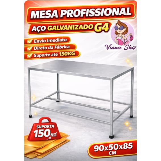 Mesa Profissional Aço Galvanizado G4 90x50x85 – Industrial Reforçada Suporta 150kg | Direto da Fábrica