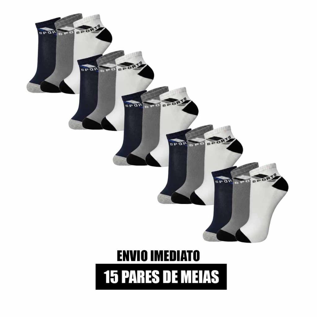 Kit 6 ou 15 pares de meias modelo sports soquete