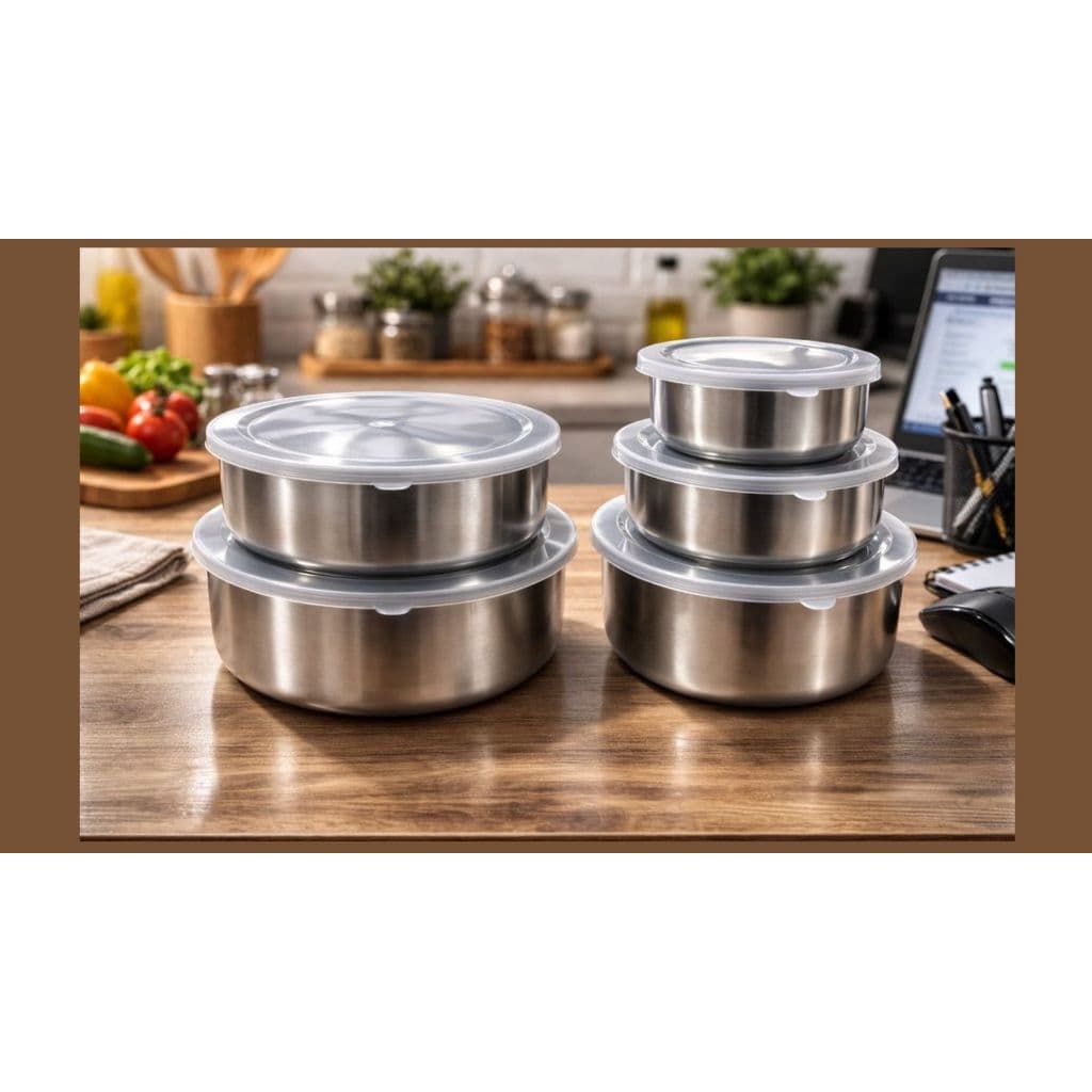 Conjunto 5 Potes Herméticos com Tampa de Inox – Mantém Alimentos Frescos por Mais Tempo