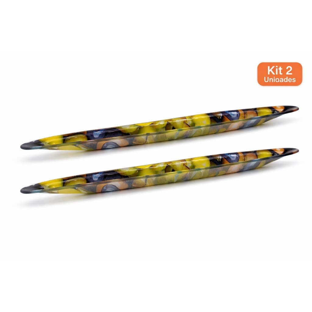 KIT Petisqueiras Barca 42cm Vidro Estampa Azeitonas Travessa Gourmet Grande