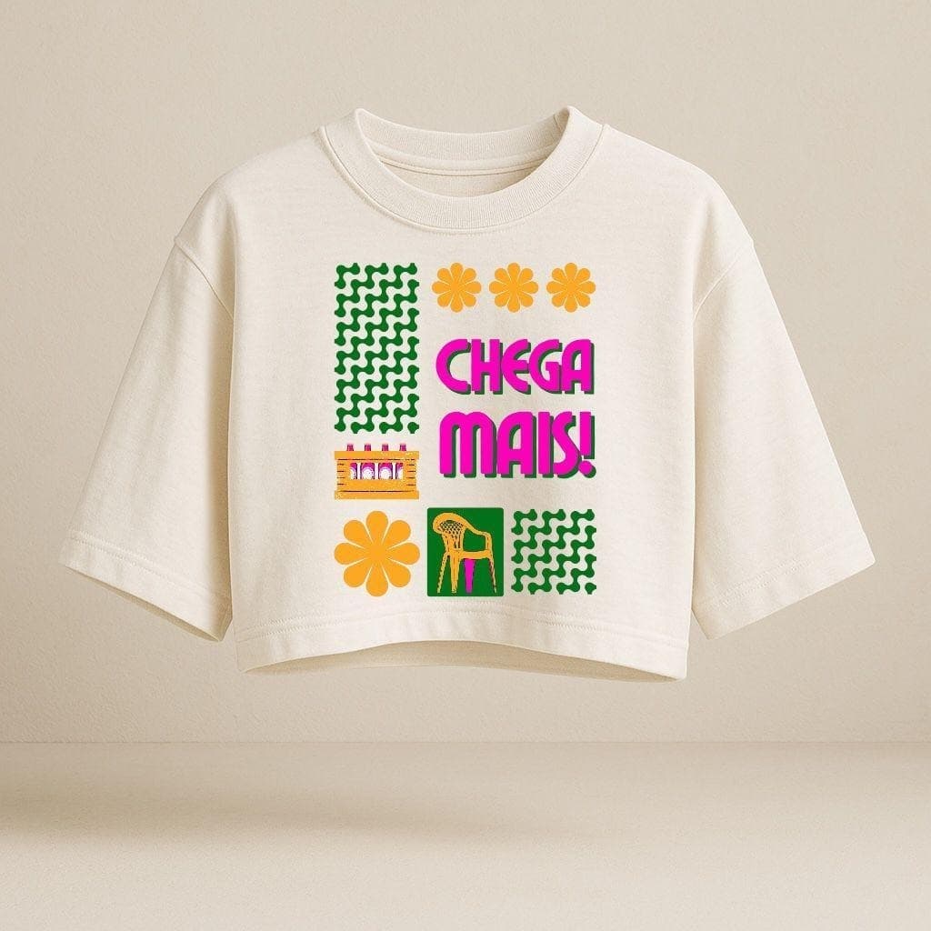 Cropped Blusa Over Sized 100% Algodão Look Feminino Estampado Tropical Rio Brasil Estiloso Tendencia