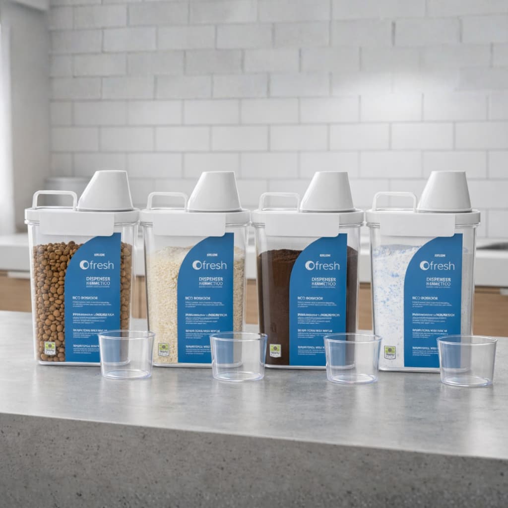 Kit 4 Dispenser Hermético 1500ml Com Copo Medidor Multiuso Organizador P/ Casa Sabão Alimento Ração