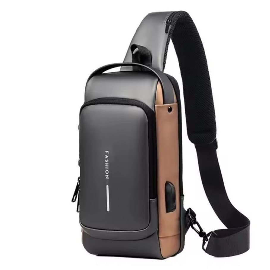 Bolsa Mochila Transversal de ombro com USB Segredo Antifurto Trava