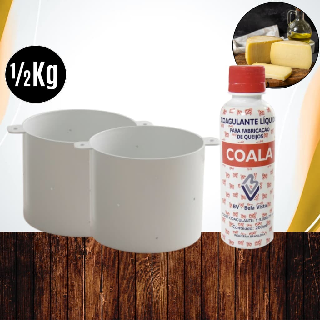 Cx c/ 02 Formas 500g OPUSPLAST + Coalho BV Coala 200ml Coagulante Queijo Minas requeijões