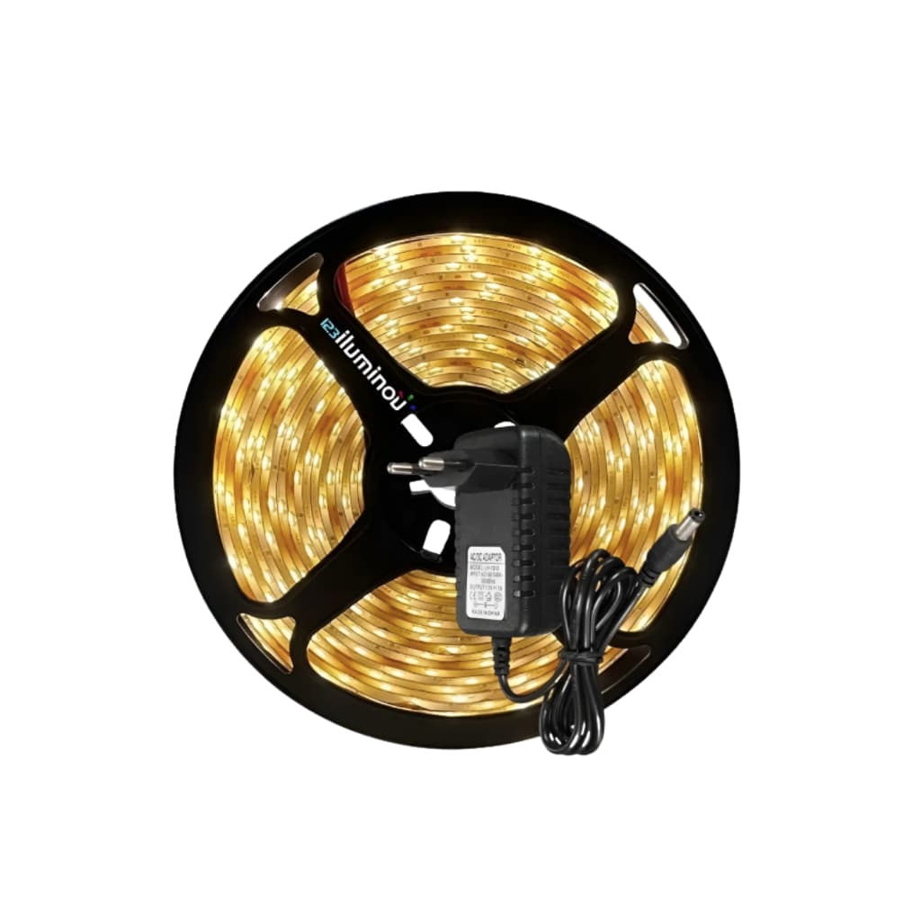 Fita Led 3528 5 Metros Ip65 Amarelo Branco Quente 3000k + Fonte