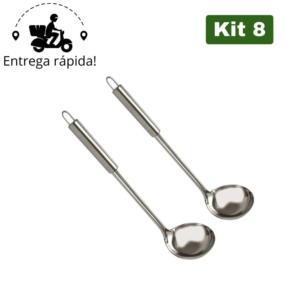 Kit 8 Concha Inox Grande Multiuso – Utensílio Luxo para Cozinha Concha de Feijão Prime