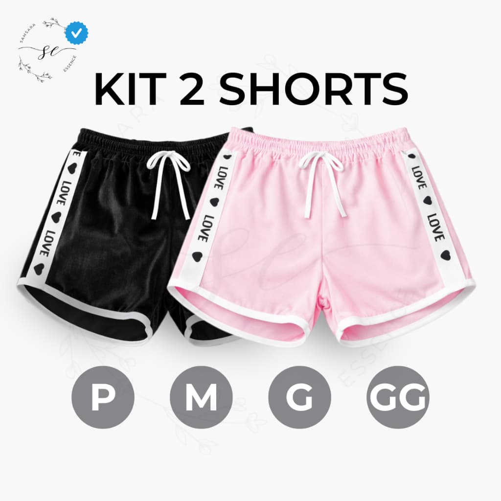 Kit 02 Short Feminino Love Veludo Premium Brilhoso  SUPER Confortável Perfeito para o Dia a Dia