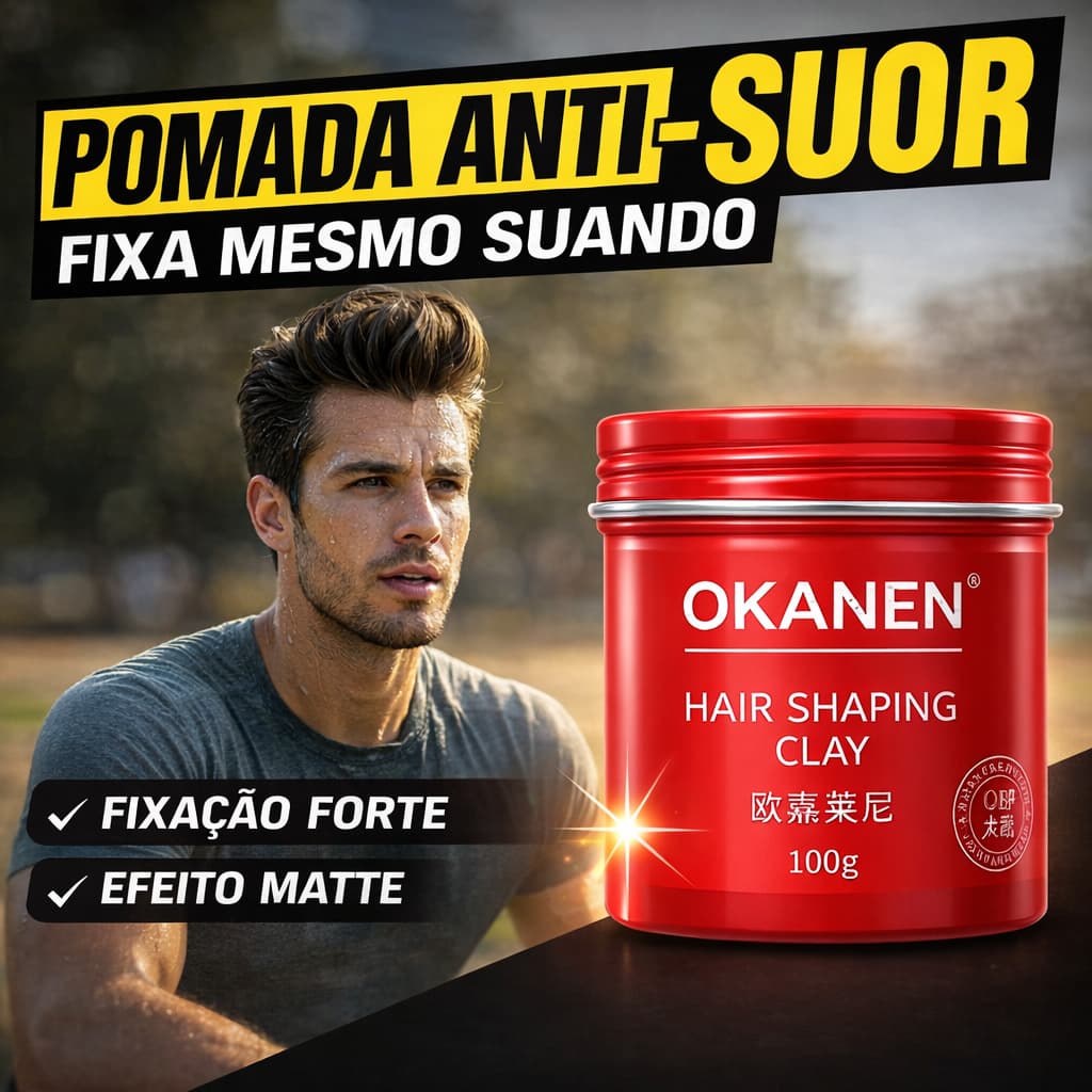Pomada Modeladora Anti-Suor OKANEN Fixação Forte 48H Base Água Academia 100g