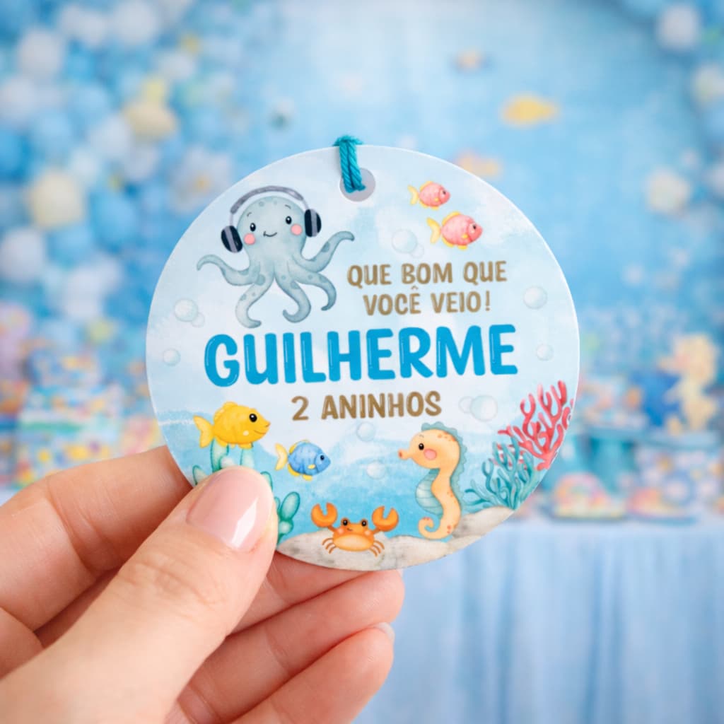 TAG AGRADECIMENTO 4CM  | PARA LEMBRANCINHAS DE ANIVERSÁRIO |  FUNDO DO MAR