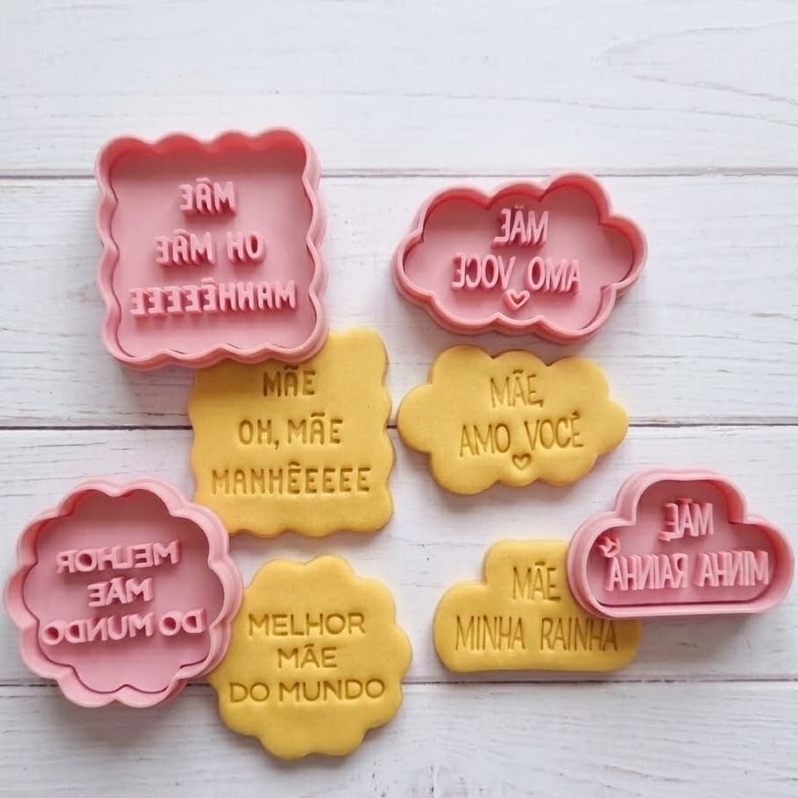 Dia das Mães com Frases Kit Cortadores de Biscoito | Carimbo para Biscoito Decorado, Pasta Americana e Fondant Cookies