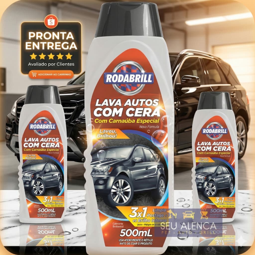 Lava Autos Rodabrill Com Cera De Carnaúba 500ml Brilho De Espelho