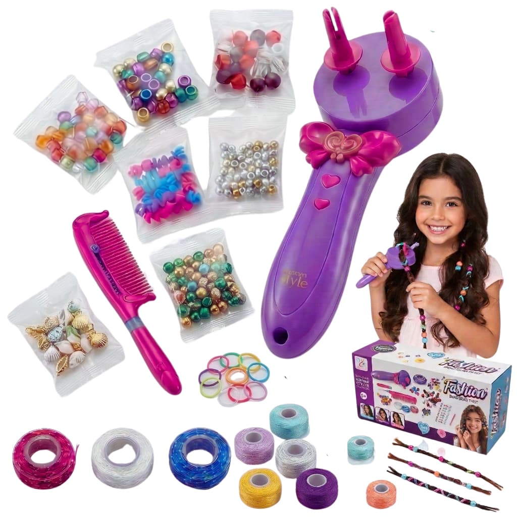 Kit Fazer Tranças Infantil Máquina Automática Miçangas Acessórios Cabelo Menina