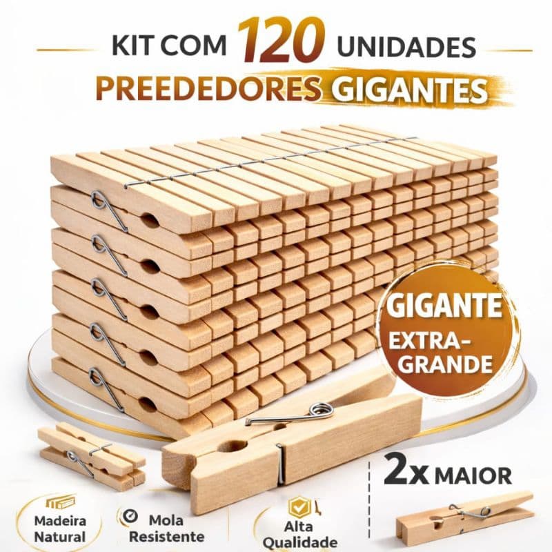 KIT 120 Prendedores de Roupa GRANDE de Madeira Reforçado Para Varal Mola Forte
