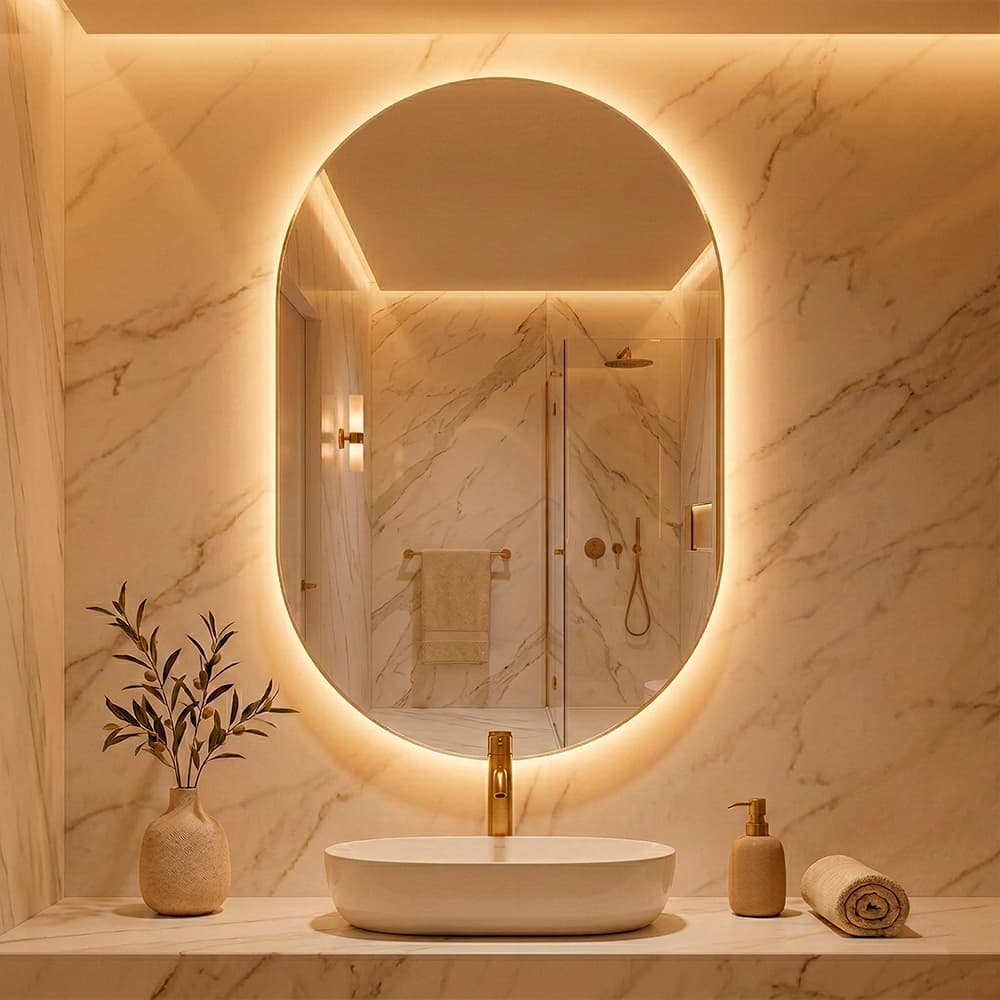 Espelho Decorativo Sofisticado Oval Led Lapidado Kit de Instalação - Quarto, Sala, Banheiro