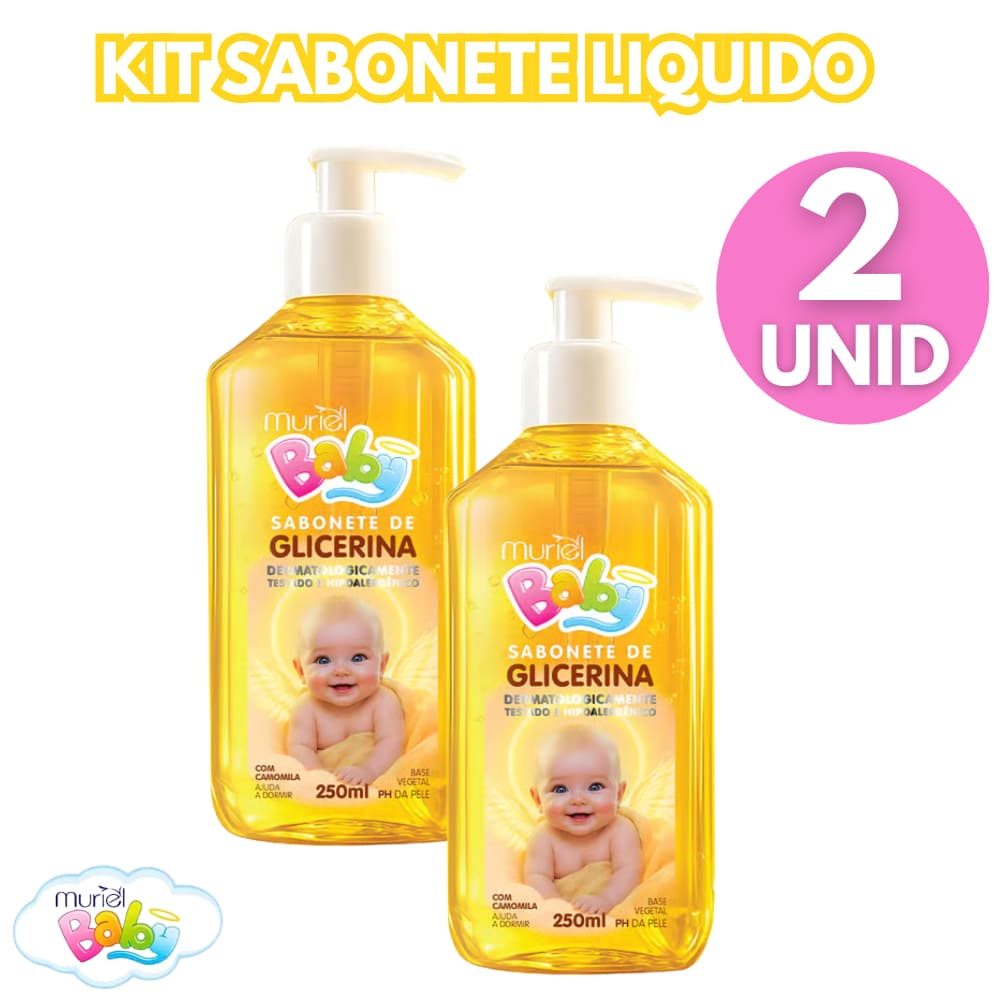 Kit Com 2 Sabonetes Liquido Glicerina  250 ml Cada Muriel Baby Dermatologicamente Testado E Hipoalergênico