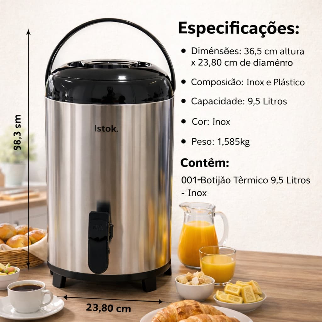 Botijao Termico Inox 9 5 Litros Capacidade Alta Retencao Termica Design Duravel