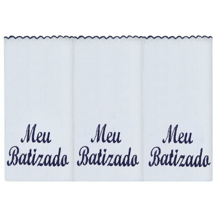 Kit de 3 Fraldas de Ombro Bordada Meu Batizado Azul Marinho Tecido Toalha Fralda Dupla 100% Algodão