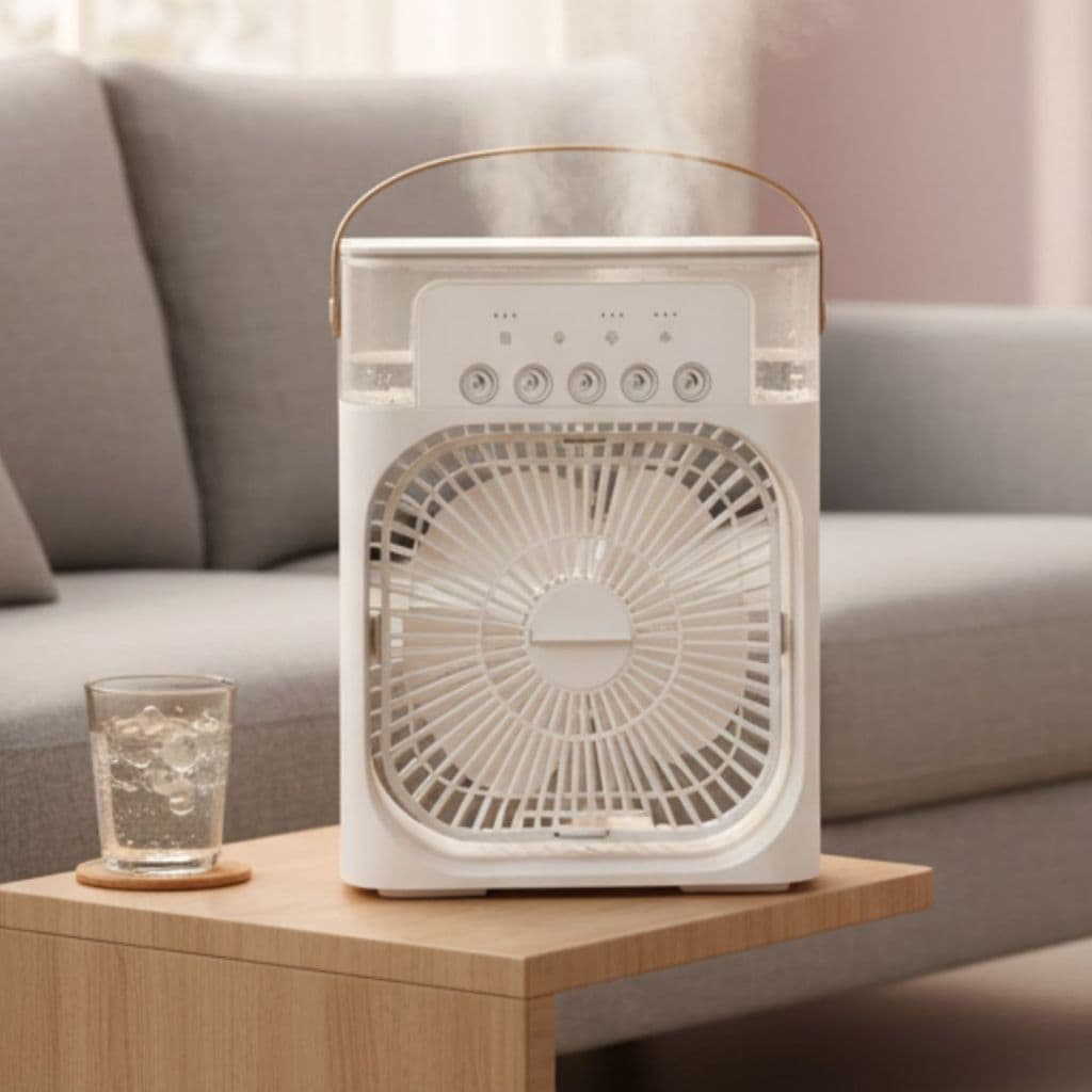 Ventilador Climatizador Umidificador Portátil Entrada USB Recarregável Compacto Silencioso