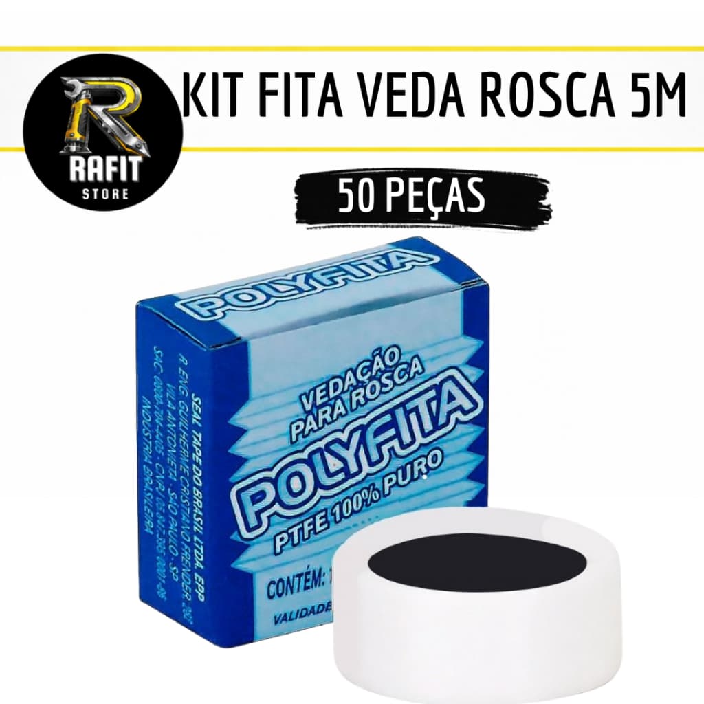 Kit 50 Fita Veda Rosca 18mm x 5m Branca Seal Tape Polyfita Vedação Hidráulica