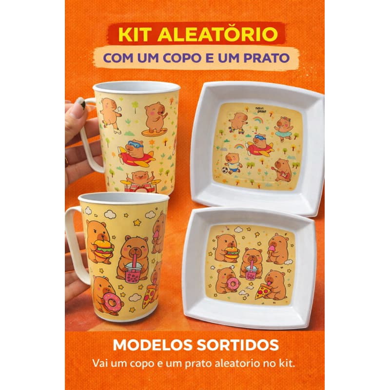 Kit Infantil Aleatório Prato + Caneca | Kit Lanche Infantil de Plástico | Modelos Sortidos