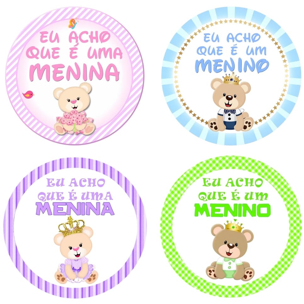 Kit 120 Adesivos Selo Chá Revelação Menina ou Menino Eu Acho - Ursinho Chá De Bebê - DESCONTO