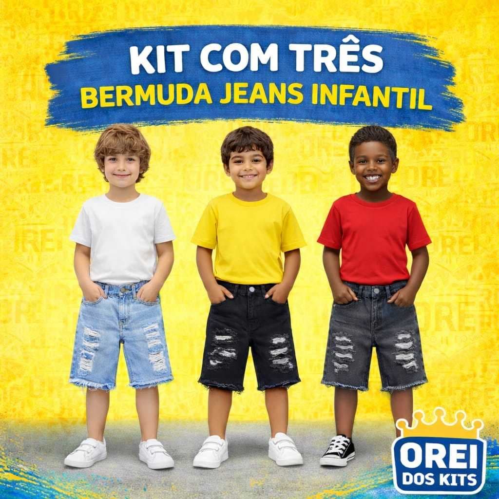 Kit com 3 Bermudas Jeans Infantil Masculina – Preço Imperdível