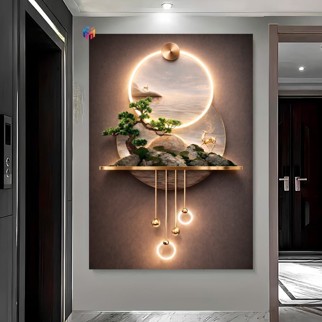 Quadro Decorativo Cachoeira Árvore Bonsai Moderno Luxo Sala Quarto Parede Edição Especial Exclusiva