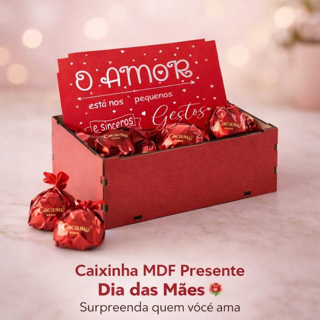 Caixa Presente MDF 3mm Caixa Amor Romântica Dia Mães Porta Chocolates Bombons Sabonetes Fotos