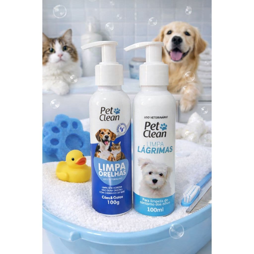 Kit Pet Higiene Limpa Orelhas+ Limpa Lágrimas Cães E Gatos Banho Limpeza