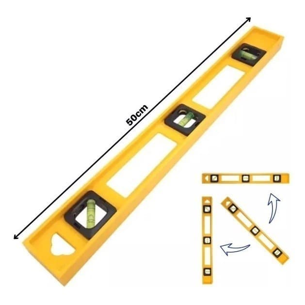Nível De Mão Nivelador Pedreiro Resina 3 Bolhas Régua 50cm GARDEN