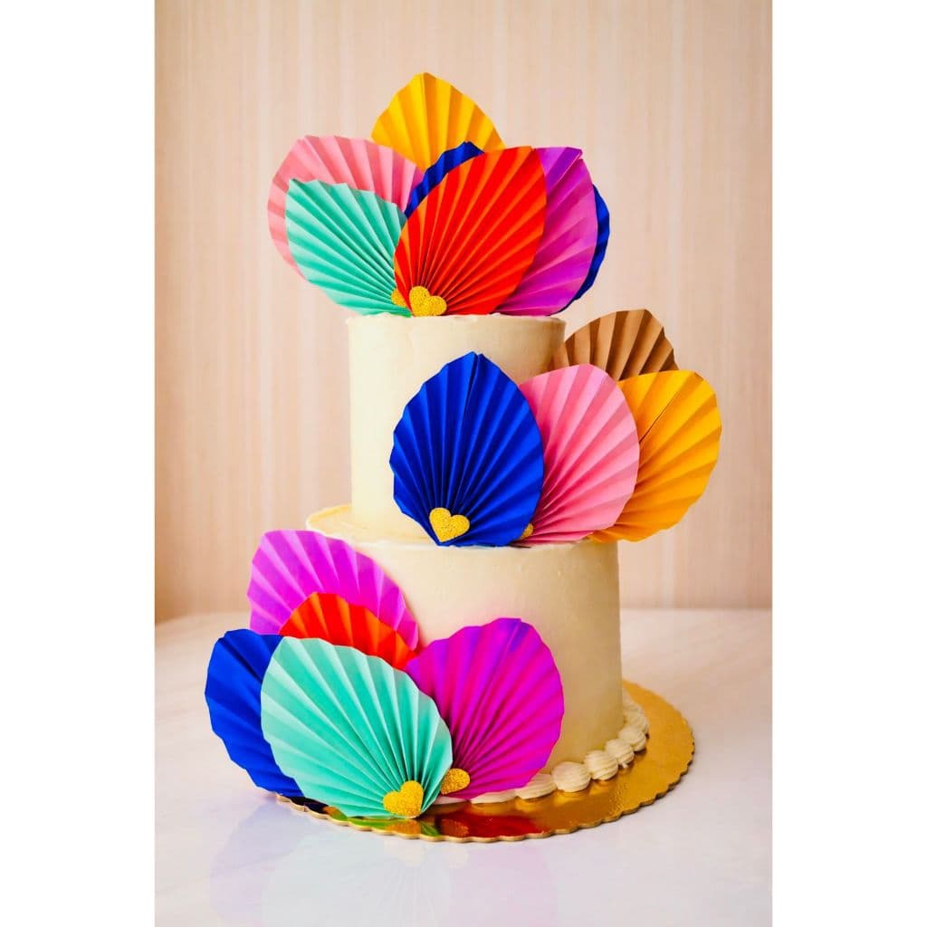 Topo de Bolo Leque com Parabéns Dourado com Leques Decorativos | Kit 3 Peças | Decoração Festa Aniversário