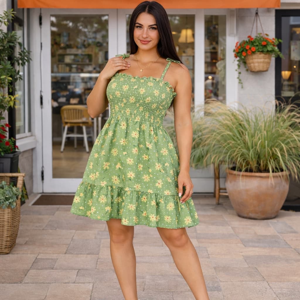 Vestido Floral Feminino Curto com Lastex no Busto Vestido Rodado de Alça Moda  Casual Elegante Tendência