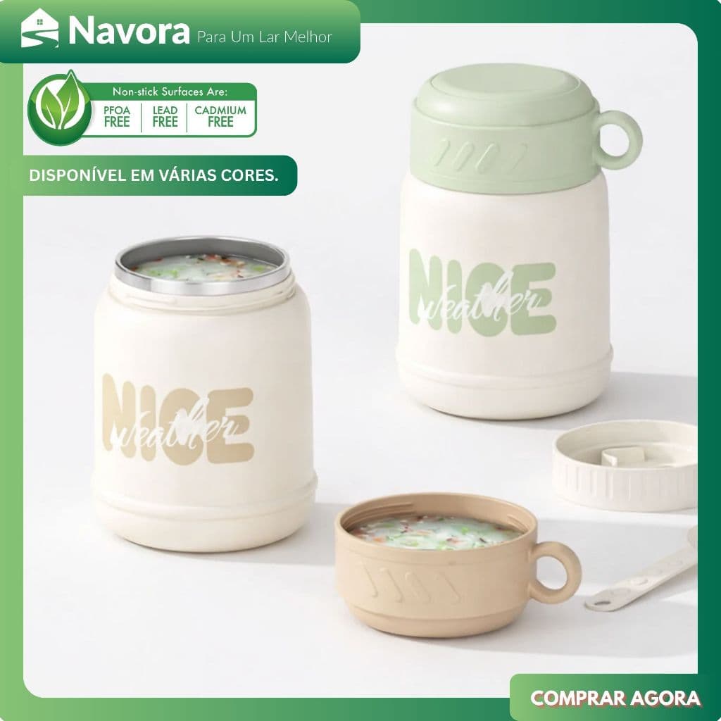 Marmita Térmica Inox 580ml Portátil Hermética com Colher Pote de Alimentos