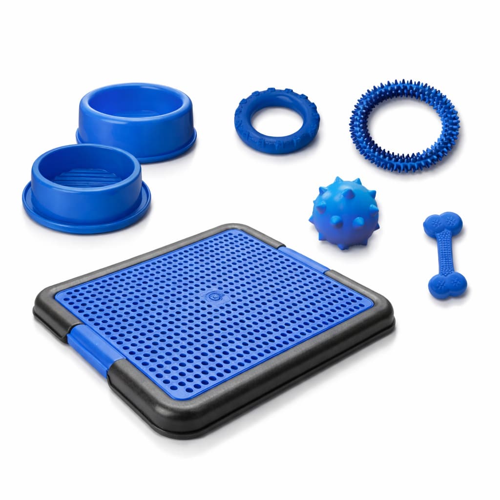 Kit Primeiro Pet Cachorro Completo c/ Comedouro Bebedouro Brinquedos e Sanitário Enxoval Completo