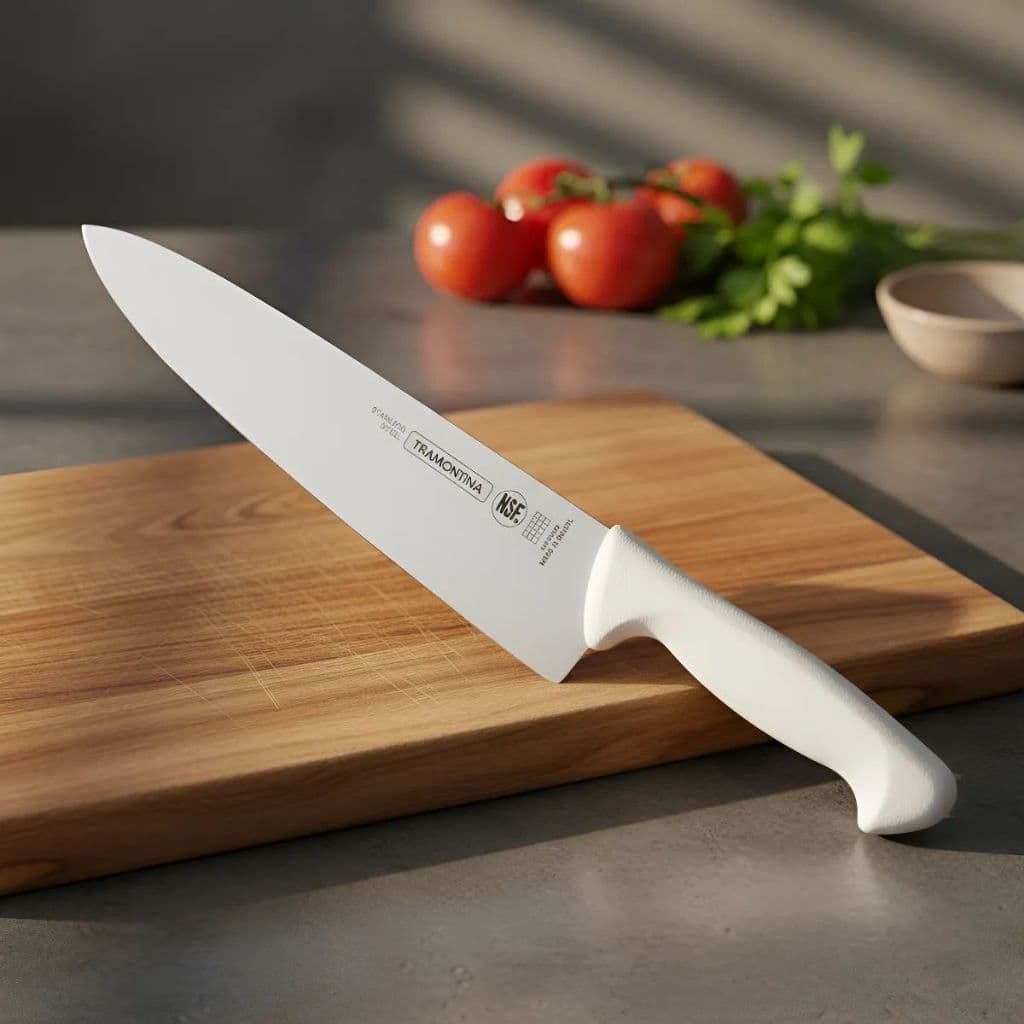 Faca Chef Tramontina Premium Cozinha Churrasco Lâmina Aço Inox Cabo Polipropileno Branco 10"