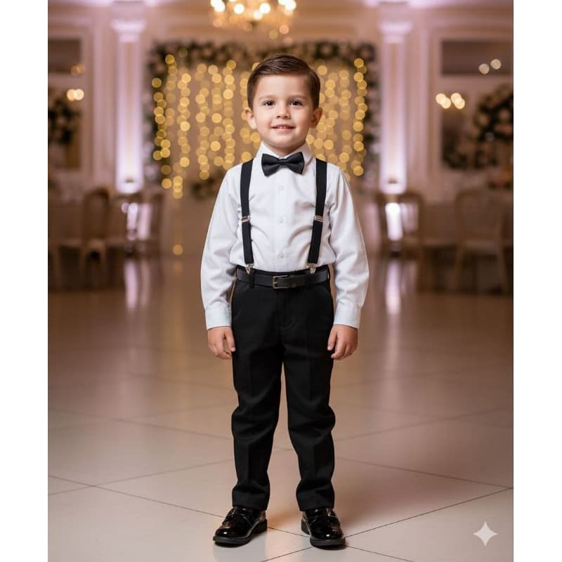 Conjunto infantil Meninos Miss Cherry Leo Suspensorio Preto