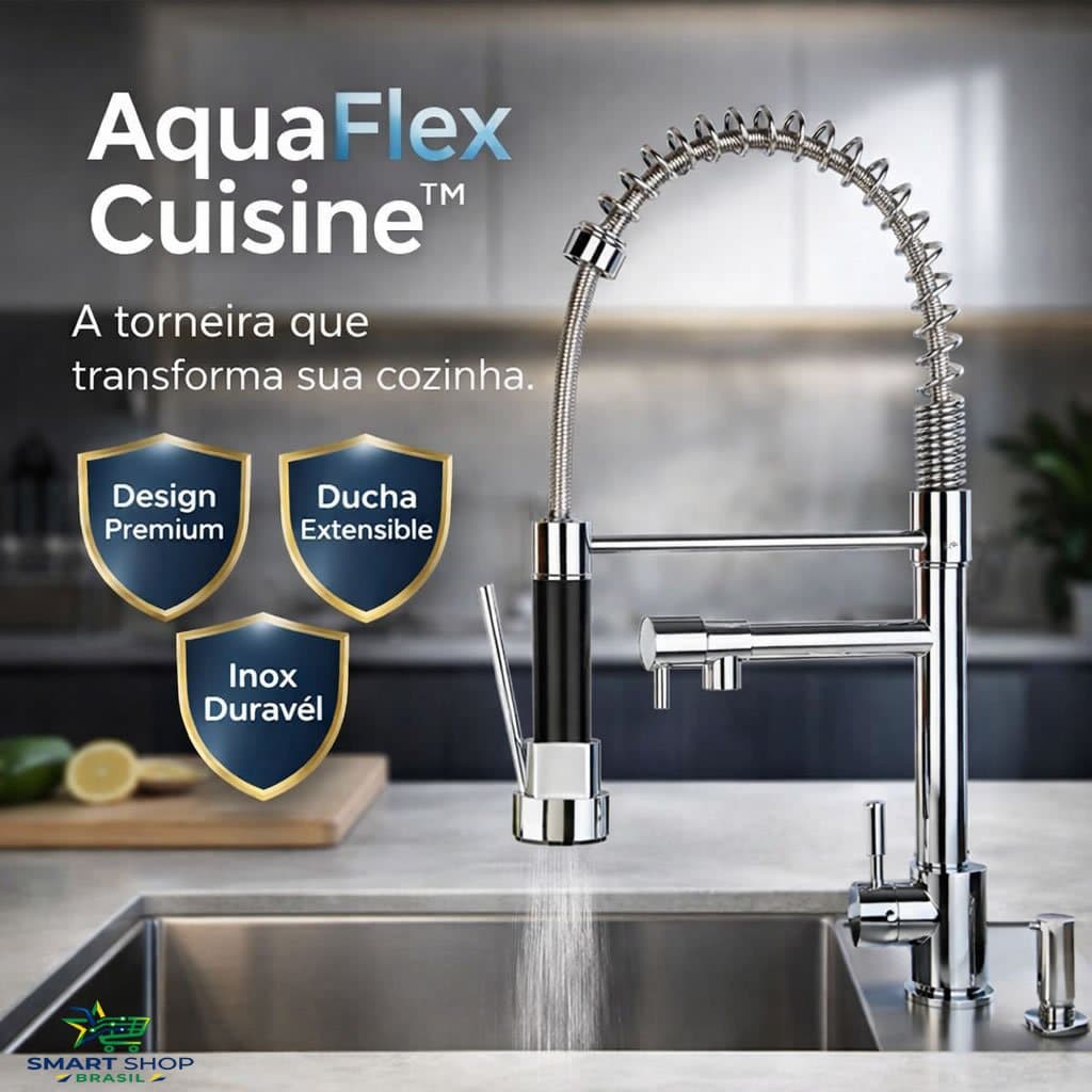 Torneira Cozinha Gourmet Inox Escovado Monocomando Com Spray Extensor Luxo Quente Fria Luxo AquaFlex