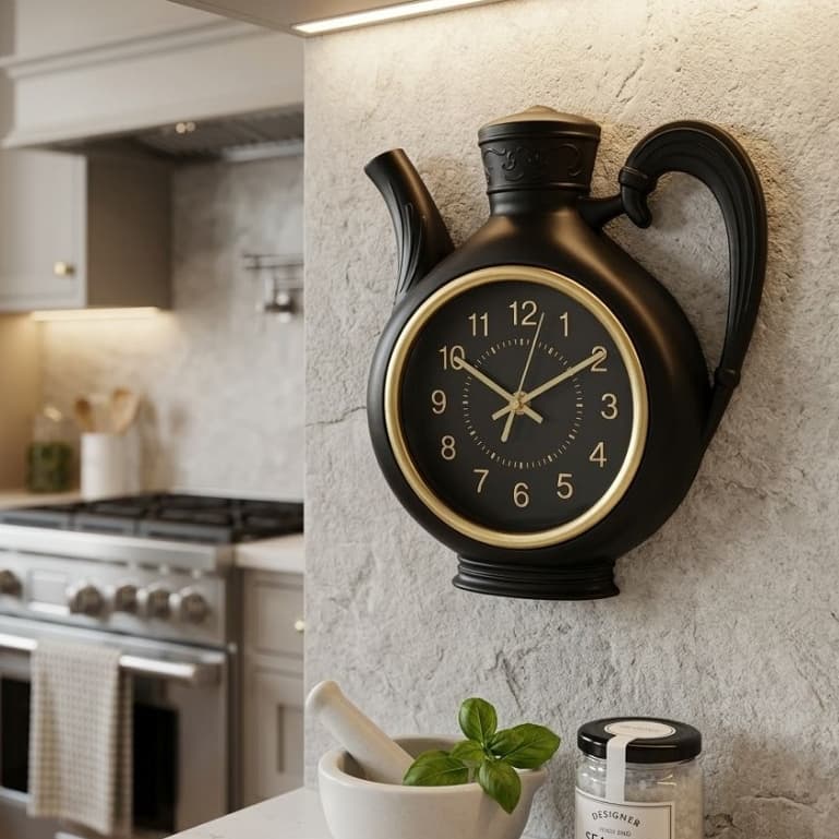Relógio De Parede Silencioso Decorado Chaleira Preto ou Branco