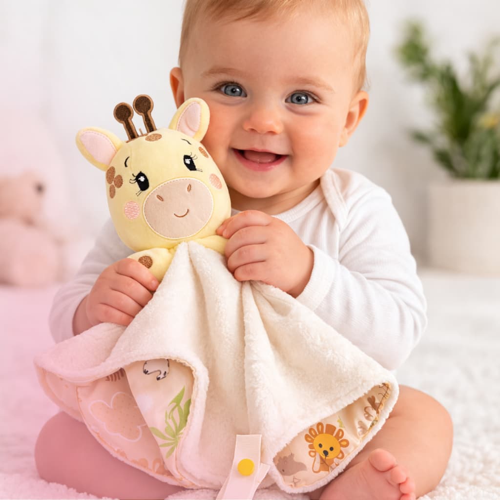 Naninha Bebê Girafa Pelúcia 33cm Manta Segurança Macia Infantil Presente Bebê