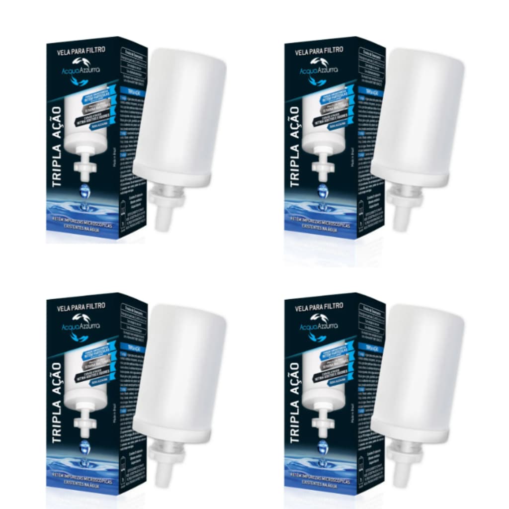 Kit 4 Vela Filtro de Barro Acqua Azzurra Original Tripla Ação Refil Purificador