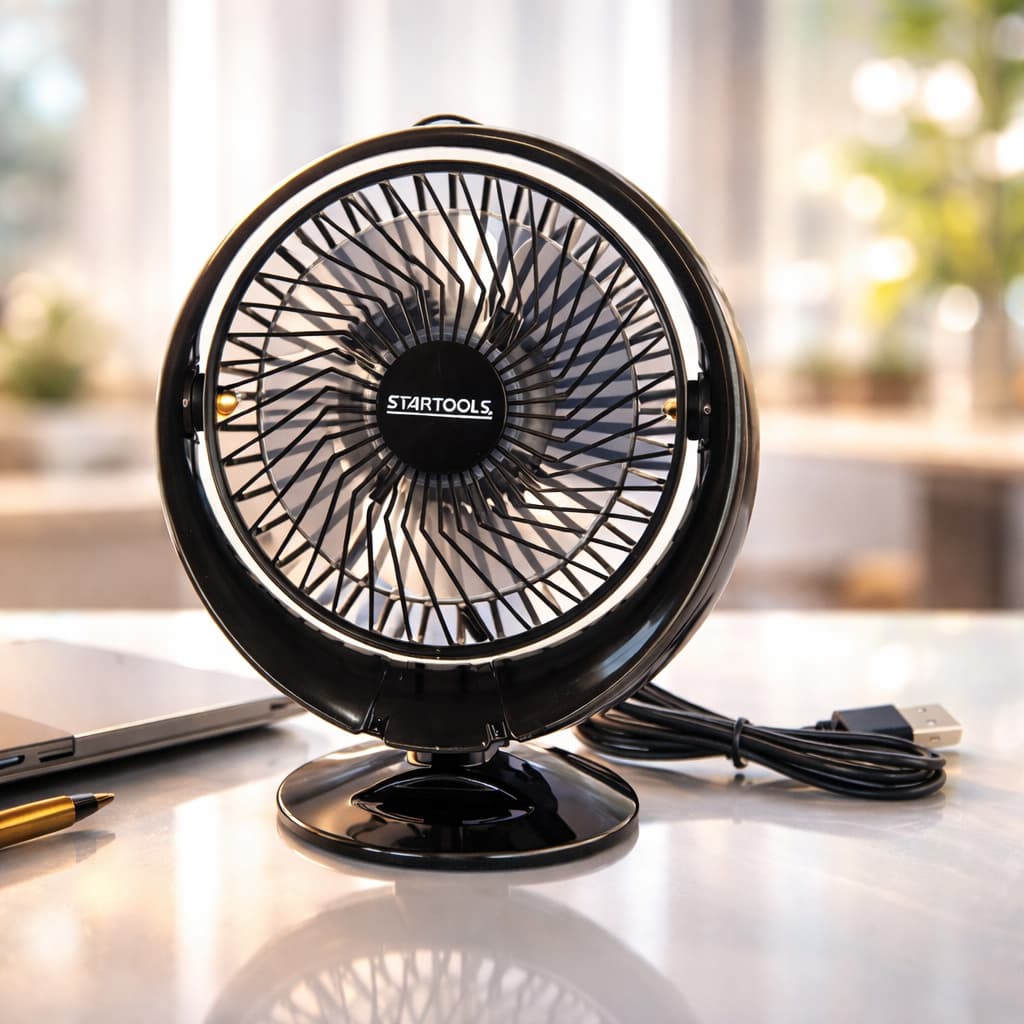 Mini Ventilador de Mesa USB Portátil Silencioso Compacto com Inclinação Ajustável Preto
