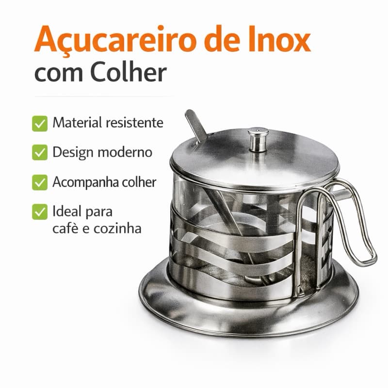 Açucareiro Inox Em Vidro