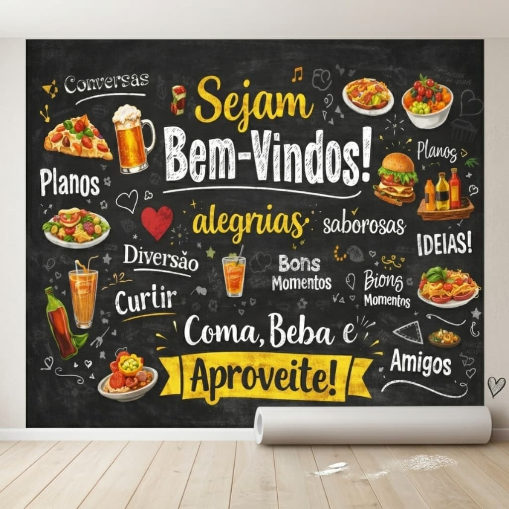 Adesivo de Parede Cozinha Área Gourmet Sejam Bem-Vindos Estilo Lousa Chalkboard Decorativo